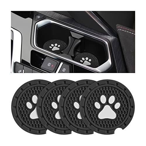 AUCELI 4 PCS Car Cup Holder Coaster, 2.75 inch Soft Rubber Auto Cup Insert Mat, Cute Cat Paws Round Car Drink Pad for Women Girls, Non-Slip Auto Interior Accessories for Most Cars, Trucks, RVs (Black)