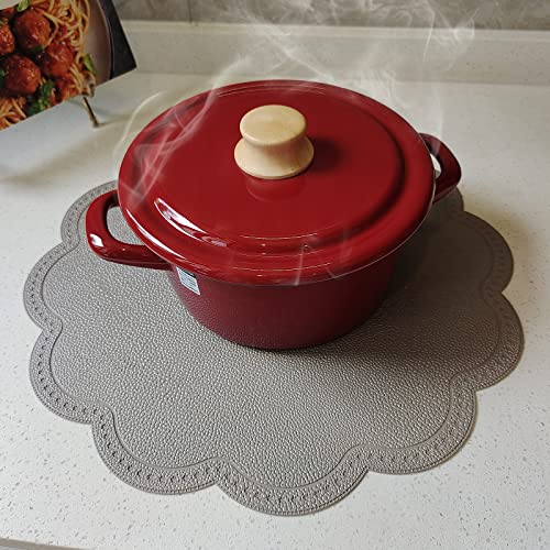 Kreatur Round Placemats,Pu Heat Insulation Stain Resistant Non-Slip Waterproof Dining Table Mats For Indoor & Outdoor Decor And Kids, Easy To Wipe (6,Chic Gray) #TOP3