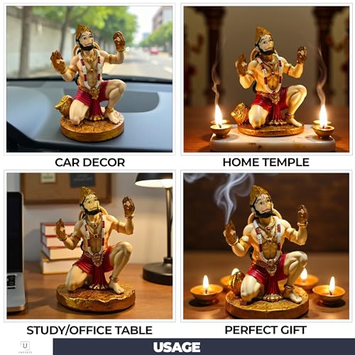 Image of UNOVATE Hanuman Idol for Car Dashboard | Bhajan Hanuman Murti for Home, Office Desk - Hanuman Murti for Pooja, Temple Showpiece, Decoration, Festivals and Gifting