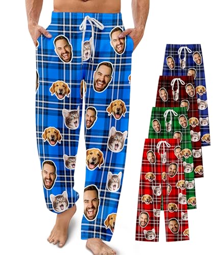 Custom Face Pajama Pants for Men Women, Personalized Plaid Pajama Bottoms, Customized Funny PJ Sleepwear Gifts for Him Her
