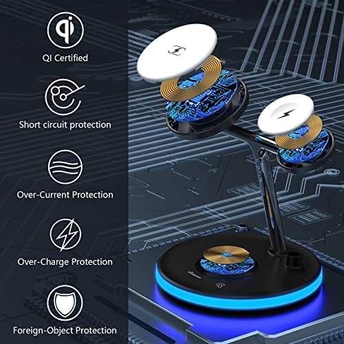 Magnetic Wireless Charging Station, KOOPAO 4 in 1 Fast Charger Dock Stand Compatible with iPhone 14/13/12/Pro/Pro Max, Mini, iWatch 7/6/SE/5/4/3/2, AirPods 2/ Pro, 1ST Pencil (with QC 3.0 Adapter)