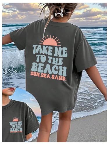 GORGLITTER Girl's T Shirts Graphic Oversized Cute Short Sleeve Drop Shoulder Loose Trendy Vacation Tee Tops4