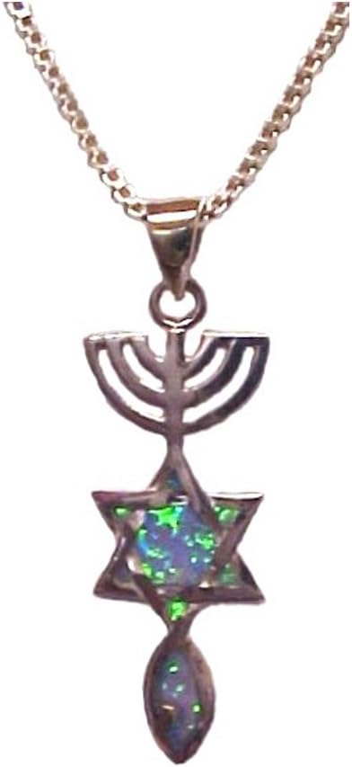 Wholesale Christian Gifts Messianic Seal Silver with Opals Necklace
