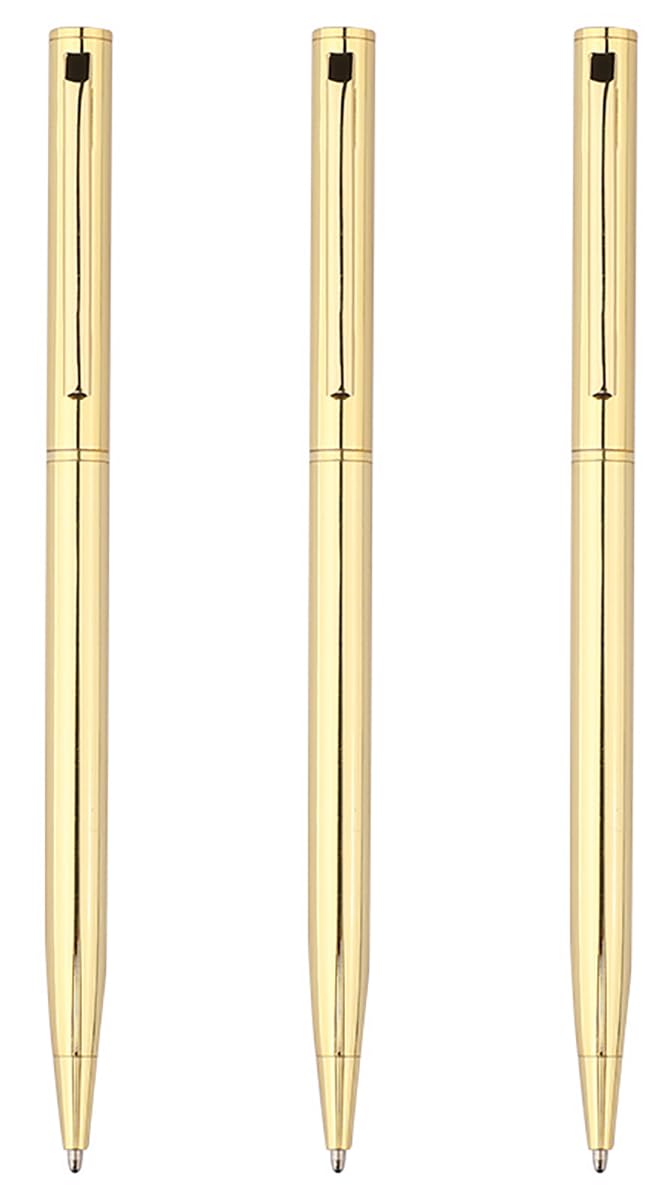 Gullor 3 Pieces Retractable Ballpoint Pen, Slim Metal Pens, 1.0mm Medium Point Black Ink, Gold, 1 Count (Pack of 3)
