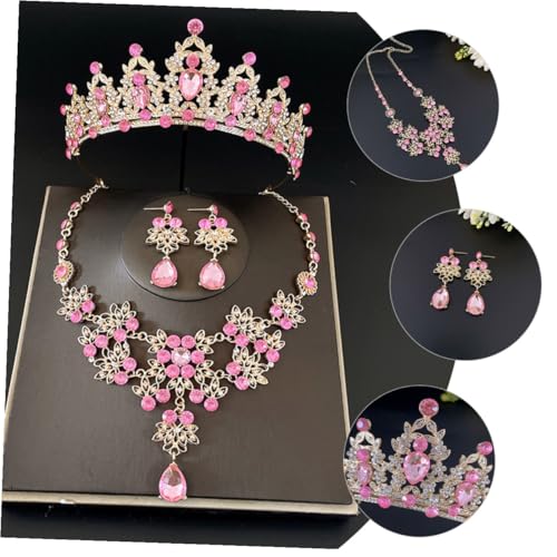 Conjunto de joyas para novia con tiara, collar y pendientes de rhinestone 7