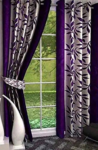 Polyester, Polyester Blend Solid Curtain ( Purple, 4*5 )