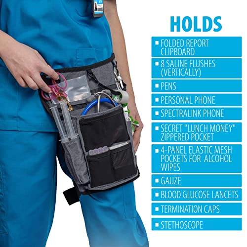 Image of Nurse Fanny Pack w /Elastic Leg Band - Multi Compartment Waist Organizer Tool Bag for Students, Practitioners & Medical Professionals (Seal Grey)