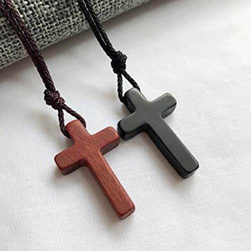 Natural Wooden Cross Pendant Necklaces for Women Men Sandalwood Handcrafted Gift Wood Hang from Car Rearview Mirror Pendant Vehicle Decoration4