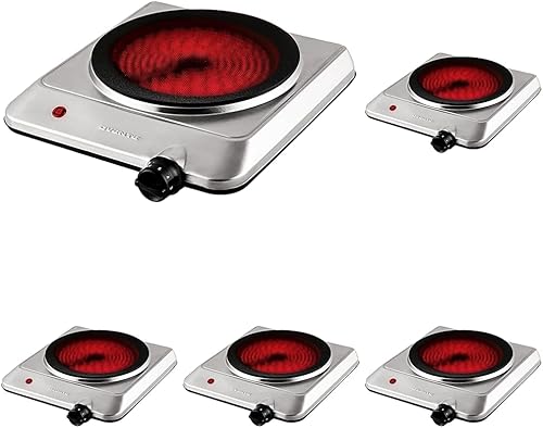 OVENTE Quemador individual infrarrojo para encimera, placa eléctrica de 1000 W con placa de cocina de vidrio cerámico de 7.5 pulgadas, ajuste de