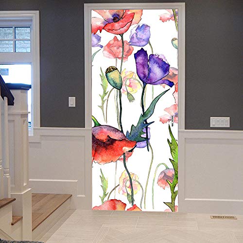 SMHCHA 3D Porta murale Papaveri colorati 88x200cm