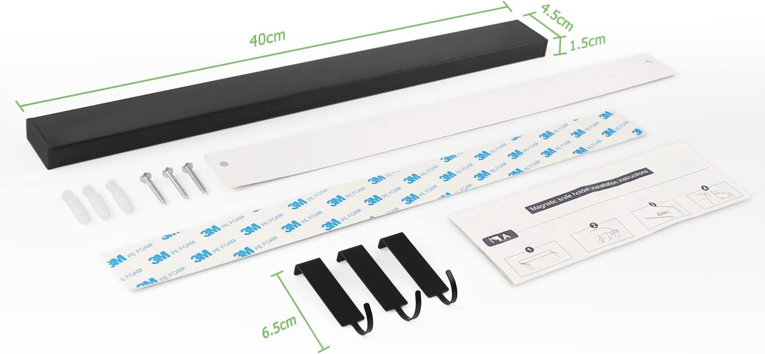 Magnetic Knife Block Stand Without Knives 18 Inch Black Stainless Steel Double Sided Home Kitchen Organizer Storage Knife Holder Board with Strong Magnets