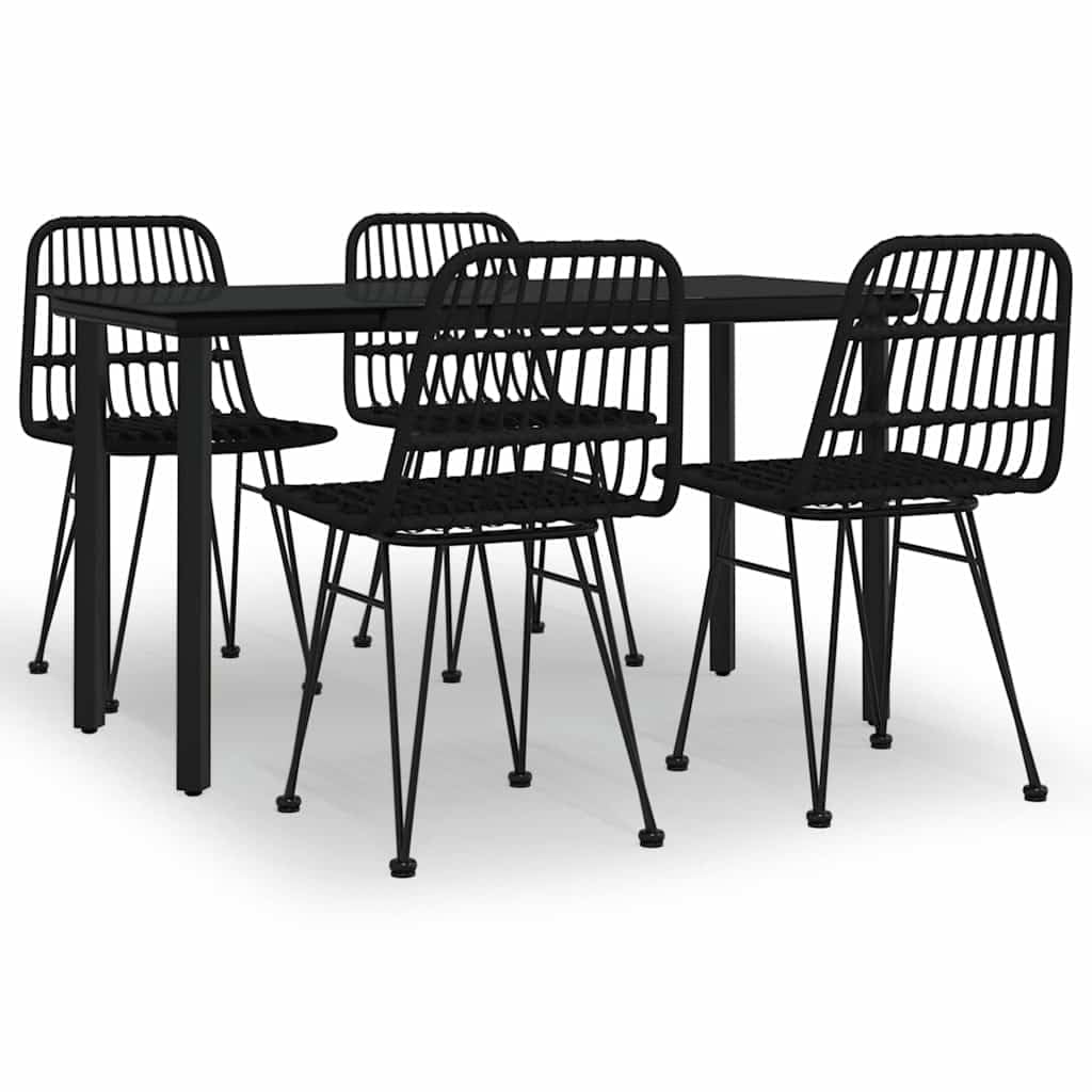Salón de Jardín Conjunto de Comedor de Jardín 5 Piezas Negro Resina Trenzada para 4 Personas, Mesa y 4 Sillas Conjunto Muebles Exterior para Balcón Terraza L31H57896