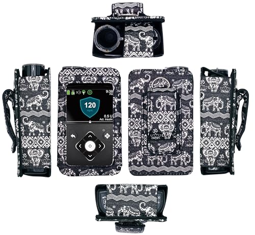 Fitted Designer Leather Case with Screen Protector for Medtronic Minimed Insulin Pump (Minimed 630G / 640G / 650G / 670G / 770G / 780G) (FL10/BLACK)