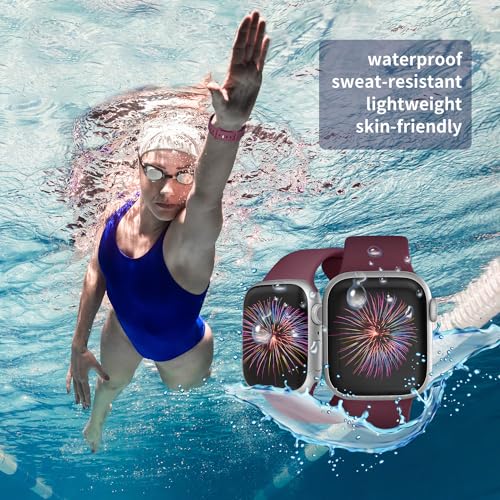 Image of Sport Bands Compatible with Apple Watch Band 38mm /40mm /41mm /42mm /44mm /45mm /49mm Women Men,Soft Silicone Strap Compatible with iWatch Ultra2 /Ultra Series10 /9 /8 /7 /6 /5 /4 /3 /2 /1 /SE Burgundy Red