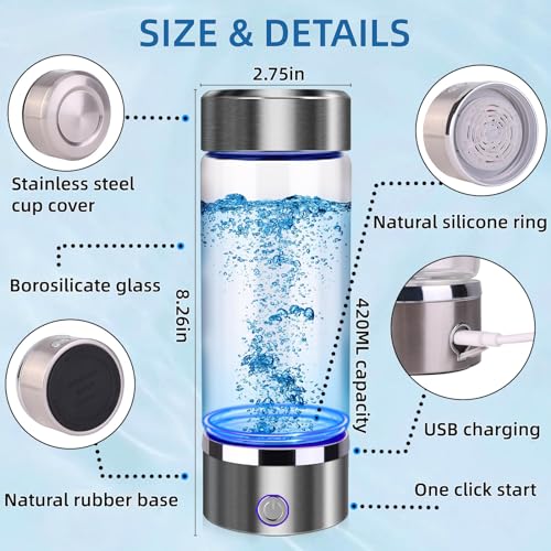 Hydrogen Water Bottle Generator 2pack, Portable Hydrogen Water Ionizer Machine Rechargeable,Hydrogen Rich Water Glass Health Cup for Travel 420ml Gift for Friends/Women/Men/Mom/Father/Grandpa/Grandma - Image 6