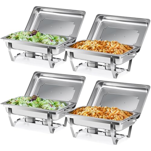 Wilprep Chafing Dish Speisewärmer 9L 4pcs Edelstahl Warmhaltebehälter Wärmebehälter Edelstahl Buffet-Set für Catering Buffet und Party (Silber - 4 Set)