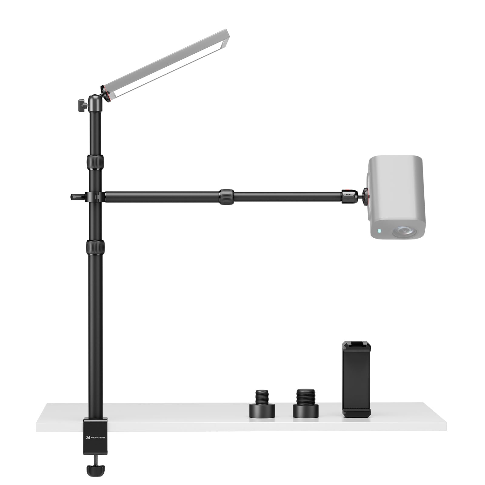 NearStream Kamera Tischhalterung mit Overhead Kamera Montagearm und 1/4" Kugelkopf für Video Aufnahmen,DSLR-Kamera, Webcam, Ringleuchte und Smartphone,Webcam Ständer ST40