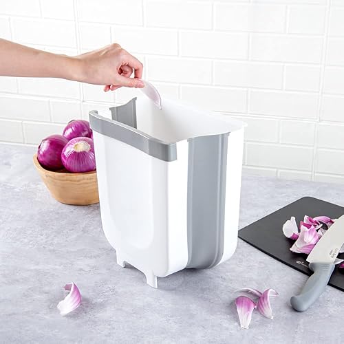 Miniatura 5 de Restaurantware RW Base - Cubo de basura plegable de 11.4 x 10 x 7.1 pulgadas, 1 bote de basura plegable, con ranura en forma de U, color gris, placa