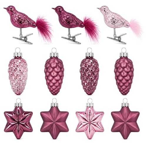 com-four® 11x Adornos de Navidad de Vidrio, Estrellas, Piñas y Pájaros