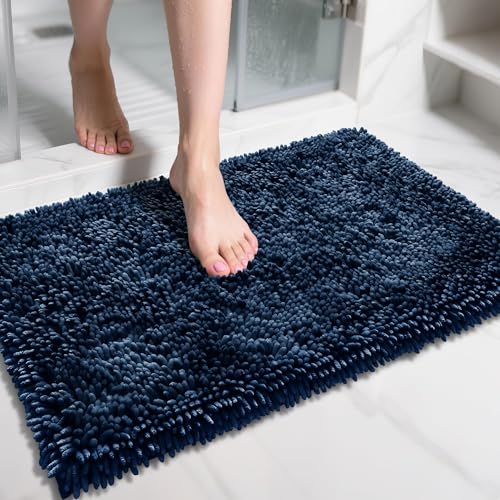 Image of Yimobra Chenille Bathroom Rugs Non Slip, Extra Thick Soft Absorbent Bath Rug 31.5x20 Inch, Machine Washable Quick Dry Bath Mat for Bathroom Floor, Tub and Shower, Home Decor Accessories, Peacock Blue