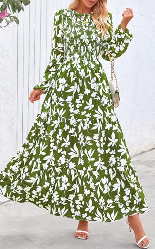 Image of PRETTYGARDEN Women's Fall Dresses 2026 Long Sleeve Flowy Casual Floral Maxi Dress Crew Neck Smocked Tiered Long Dress