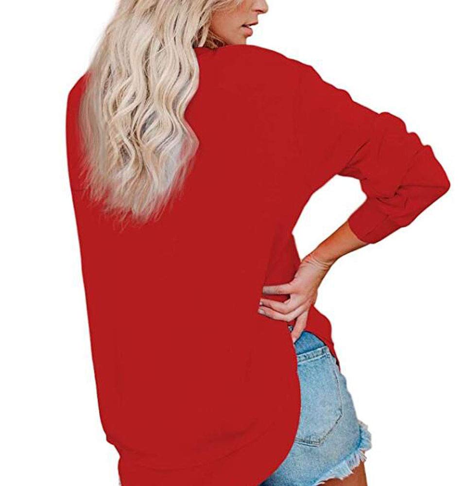 Damskie bluzy podstawowe z odkrytymi ramionami długie rękawy lekka bluzka z okrągłym dekoltem topy gładka tunika z rozcięciem boczny top, Czerwony, XL