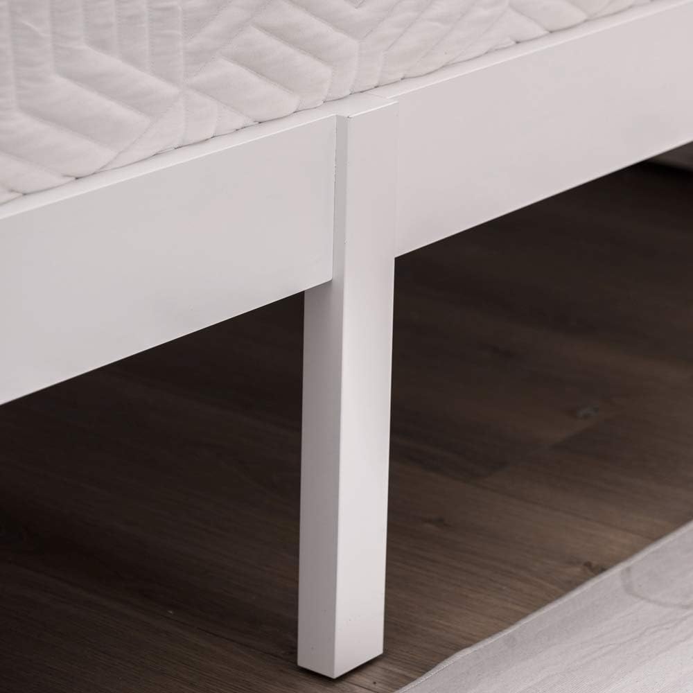 Bonnlo Full Size Solid Wood Platform Bed Frame, Panel Bed with Headboard, No Box Spring Needed Bed Base, Wood Slat Support Mattress Foundation, White