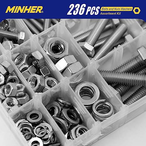 MINHER 236PCS M6 M8 M10 Heavy Duty Bolts and Nuts Assortment Kit 304 Stainless Steel(18-8) Hex Screws Nuts & Washers kit - Image 4