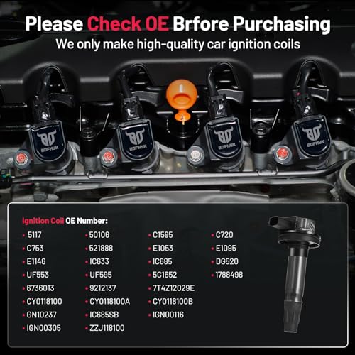 Image of BDFHYK Ignition Coil Pack UF553 Compatible with Ford F150 2015-2017 Ford Explorer Flex Fusion Mustang 2009 Mazda 6 CX-9 Lincoln MKS MKT MKX MKZ Ford Oem Coil Pack V6 3.5L 3.7L Coil for UF595 Set of 6