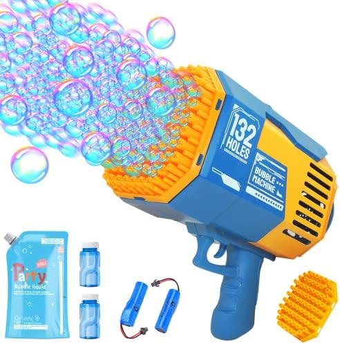 Bubble Machine Gun with 𝟮 𝗕𝗮𝘁𝘁𝗲𝗿𝗶𝗲𝘀 & 𝟭𝟭𝟬𝟬𝗺𝗹 𝗕𝘂𝗯𝗯𝗹𝗲 𝗦𝗼𝗹𝘂𝘁𝗶𝗼𝗻 - 132 & 73 Holes Bazooka Bubble Gun - Toy for Girl Boy Adult, Outdoor Gift for Birthday Wedding Kids Party