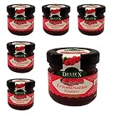 Deliex delicias de Extremadura.30 Mermeladas pequeñas sabor frambuesa. Miniaturas de mermeladas en cristal 30 gr para detalles a invitados en bodas, comuniones, bautizos (Frambuesa, 30 Tarros)
