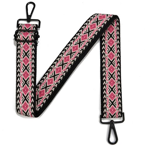 Image of Crossbody Straps for Purses Silver Hardware Purse Strap Wide Shoulder Strap Adjustable Replacement,Retro Jacquard Embroidery for Shoulder Bags, Canvas Tote Handbags