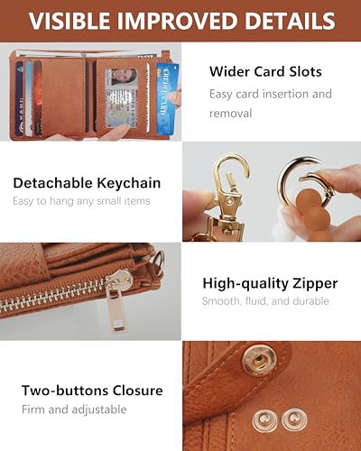 Image of Small Wristlet Wallets for Women Keychain Wristlet Wallet RFID Blocking Key Chain Wallet With Zipper Coin Pocke,2 Id Window(Brown)