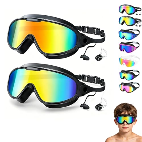 Nsldns My Cool Summer Goggles 180 Wide View Swim Goggles Comfortable Adjustable Swim Goggles for Men Women Youth (Mix-2D)