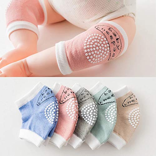 IKDG 5 Pairs Baby Knee Pads for Crawling Toddler Leg Warmers, Baby Crawling Anti Slip Knee Pads, Elastic Cotton ?Socks, for Crawling 6-24 Months (5Pairs-2)