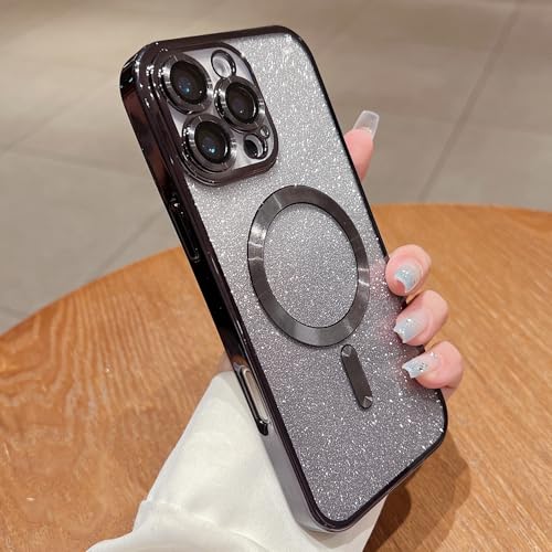 Image of Misscase for iPhone 16 Pro Max Magnetic Glitter Case Compatible with MagSafe,Camera Lens Protector Full Protection Elegant Anti-Scratch Dust-Proof Net Case Cover for iPhone 16 Pro Max Black