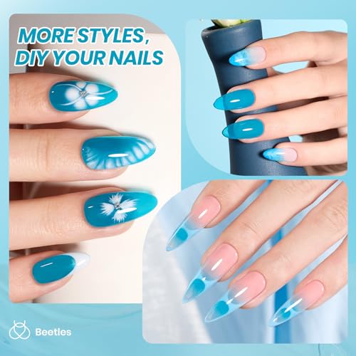 Image of Beetles Blue Gel Nail Polish, 15ML Summer Jelly Gel Polish Sheer Translucent Effect Neutral Gel Soak Off UV Mystic Blue Lagoon Series French Nail Art Manicure Salon Gift for Women