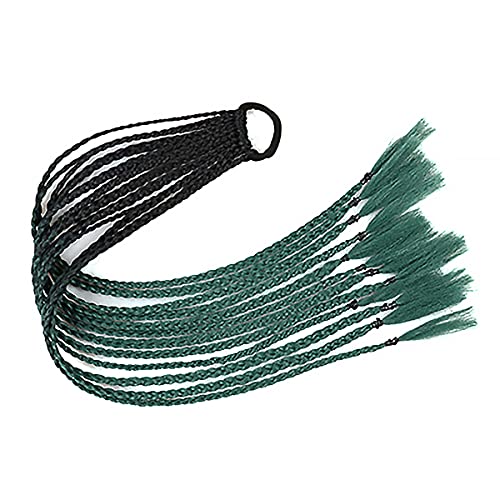 三つ編み エクステ 編み込み ウィッグ ポニーテール つけ毛 キッズ 大人 女性 男性 ヒップホップ ダンス ゴム で簡単装着 重ね付けOK 派手髪 ブレイズエクステ グリーン Q37-B18