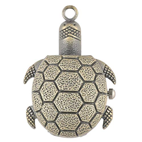 LIANXIAO - Retro Bronze Turtle Pocket Watch Alloy Case Pendant Quartz Long Chain Pocket Watch for La