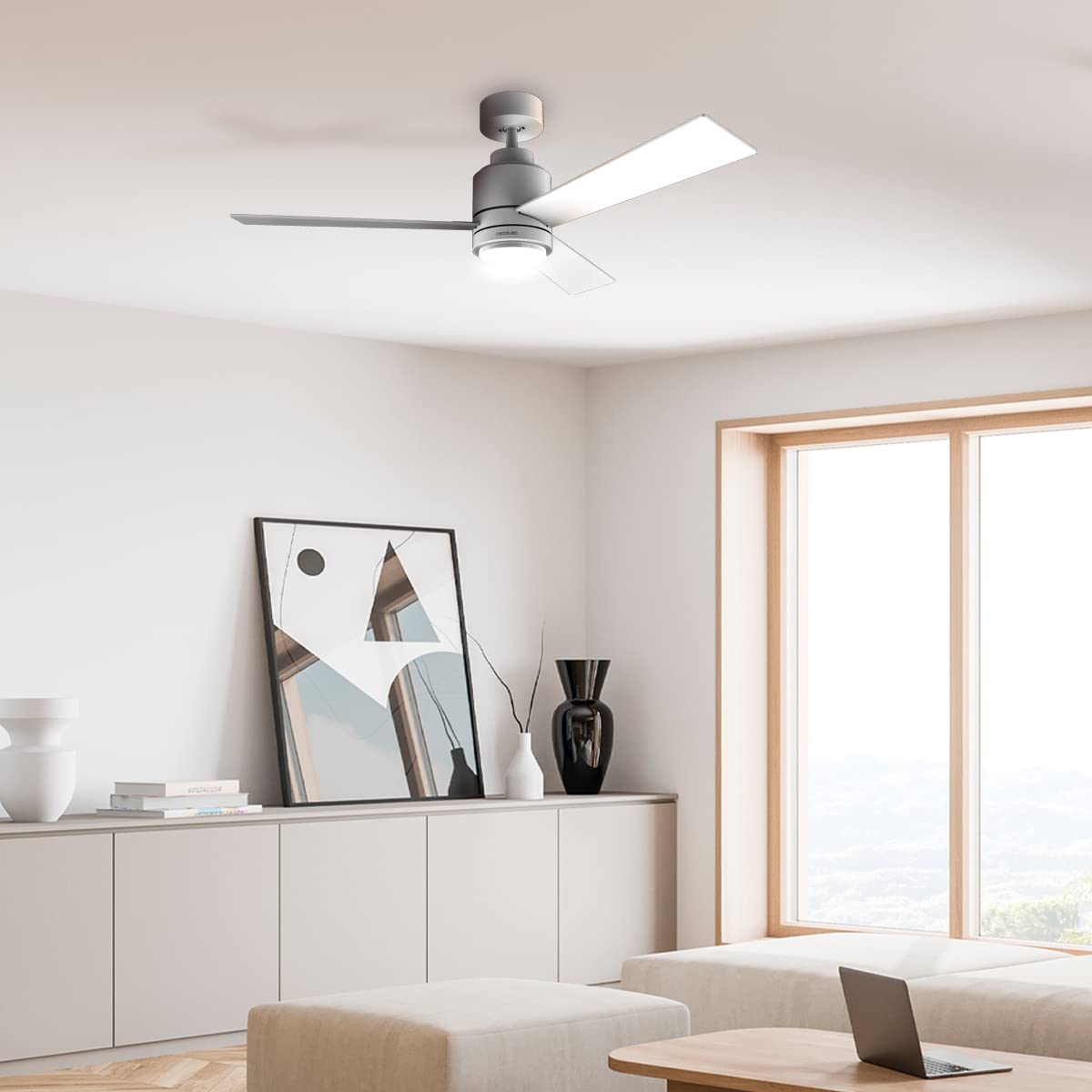 Cecotec Ventilatore da soffitto con luce EnergySilence Aero 4850 Style White. 30 W, diametro 48" con 3 pale, telecomando, motore DC, 6 velocità, modalità Winter-Summer e Natural Breeze