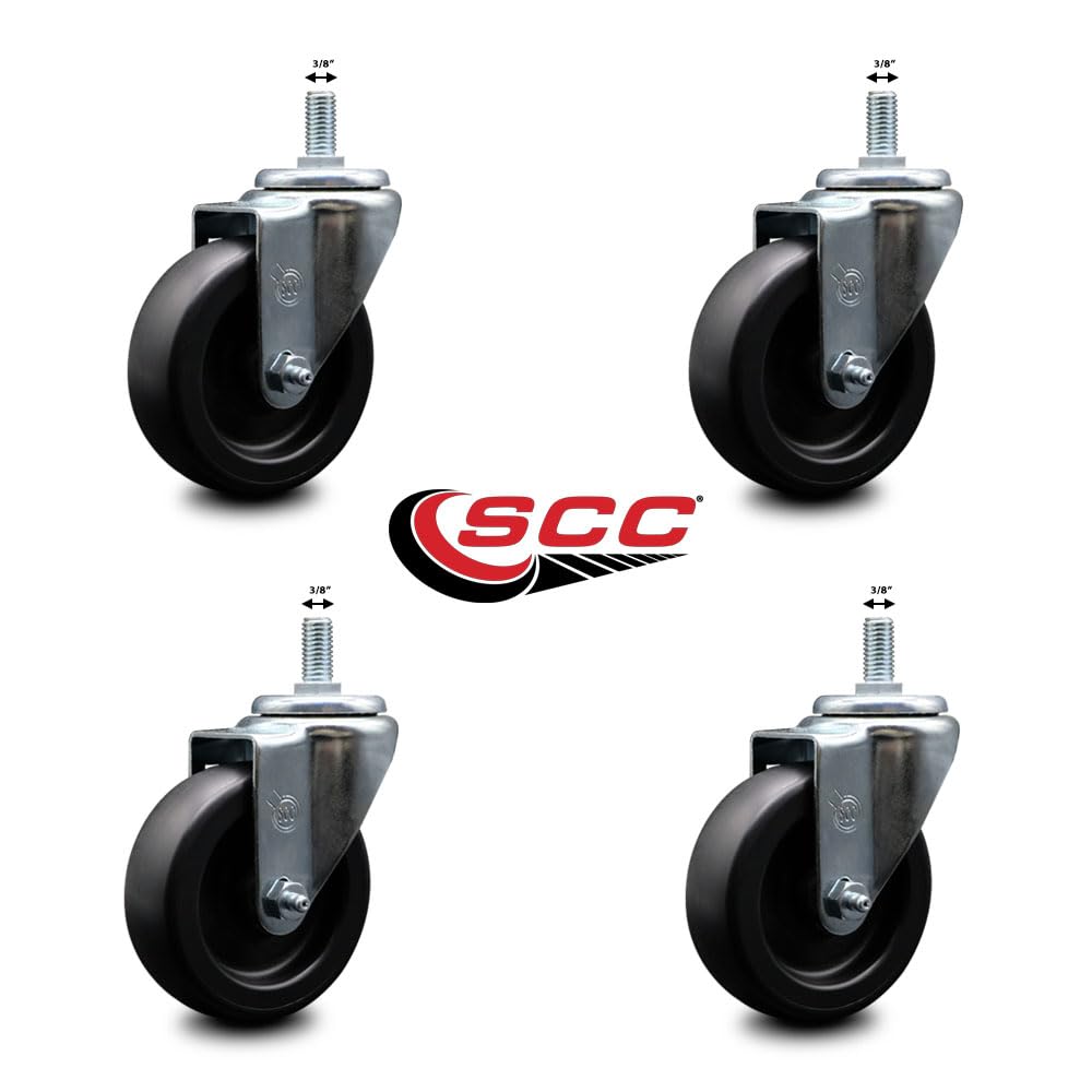 Service Caster Brand Replacement Set for GoJak Casters - Swivel 1/2 Inch Threaded Stem Casters with 4 Inch Polyolefin Wheel - Includes 4 Swivel - Fits GoJak Dolly Models 5000 5211 5400