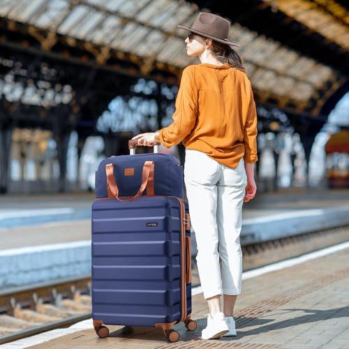 Hoteel 3 Piece Carry on Luggage Sets with Spinner Wheels, ABS Hard Shell Suitcase with TSA Locks, 20 Inch Lightweight Luggages for Travel, Dark Blue(BP/TB/20)2