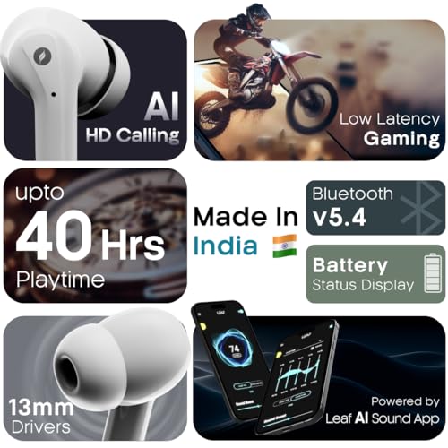 Image of Leaf Buds X214 True Wireless Earbuds AI Sound App, 40H Playtime, AI ENC, HD Calling, 2 EQ Modes, Fast Charging(10min=210min), 13mm Driver with Deep Bass, Bluetooth v5.4 TWS (Yin Yang)