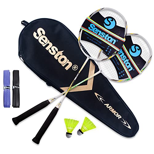 Senston 2 Pieces Badminton Set, Lightweight Graphite Shaft Badminton Racket Including Premium Badminton Bag, 2 Badminton Shuttlecock, 2 Racquet Grip