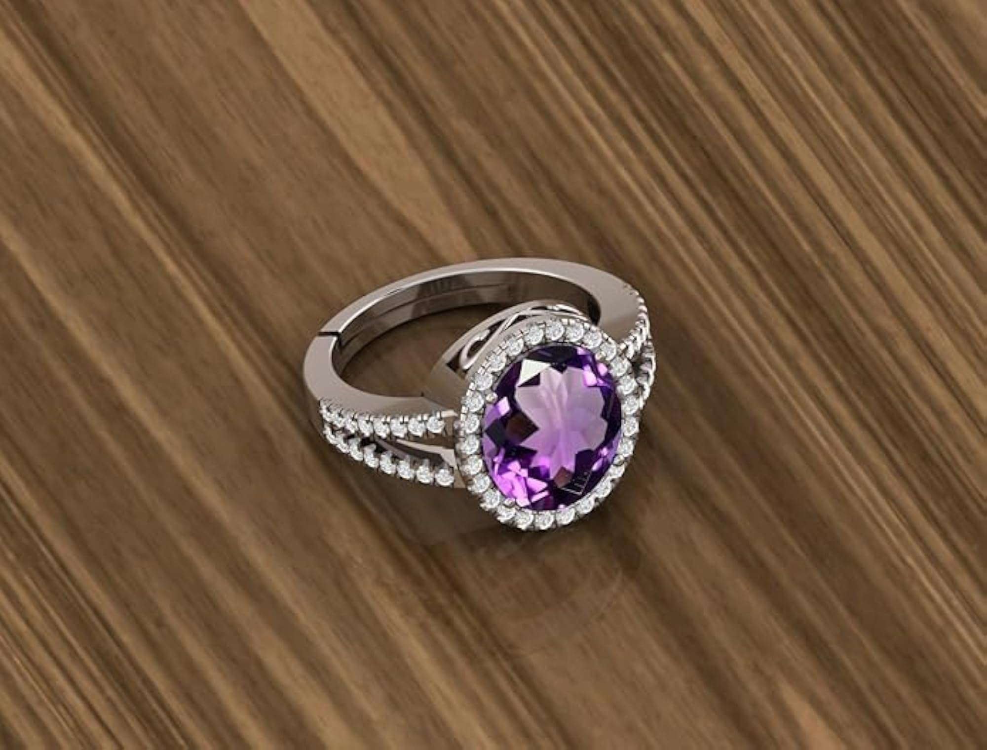 Natural Amethyst Silver Plated Adjustable Ring, 8.00 Carat