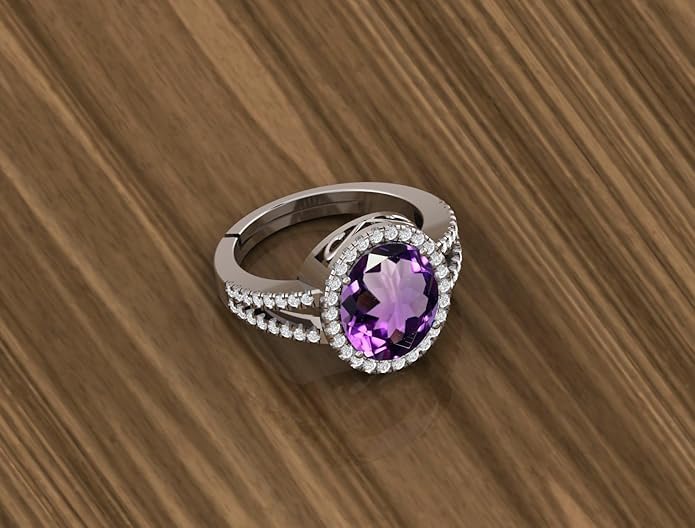 Image of LMDPRAJAPATIS 11.25 Ratti 10.50 Carat Original Amethyst (Katela) Gemstone Silver Adjustable Ring For Men And Women