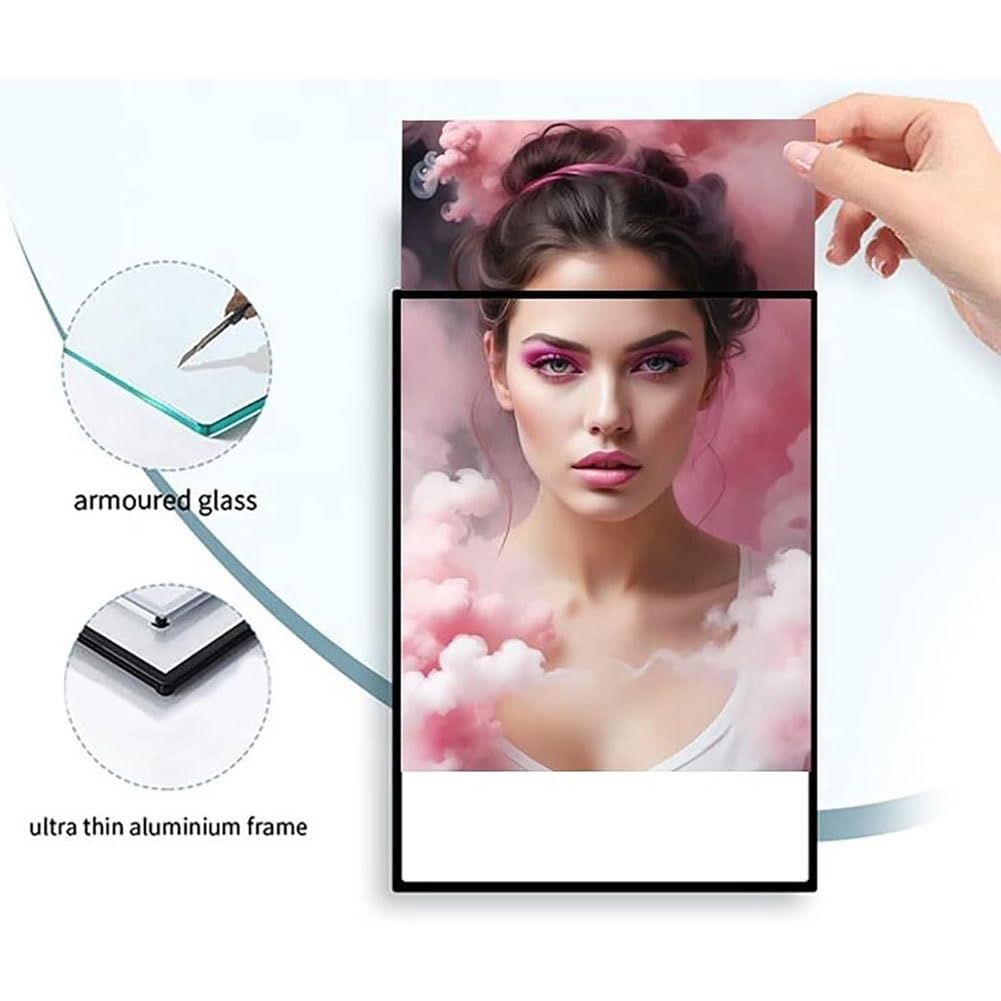 Ultradünner LED-Leuchtkasten aus gehärtetem Glas, wandmontierter Werbedisplayrahmen, TV-Leuchtkasten-Werbetafel, beleuchtetes Plakatdisplay, Menü-Flyer-Displayständer, Restaurant-Menütafel(Silver,A2)