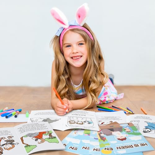 Image of Easter Coloring Books for Kids - 24Pcs Bulk He is Risen Mini Coloring Booklet Religious DIY Art Drawing Book for Toddlers Spring Easter Holiday Party Goodie Bags Stuffers Sunday School Classroom Favor