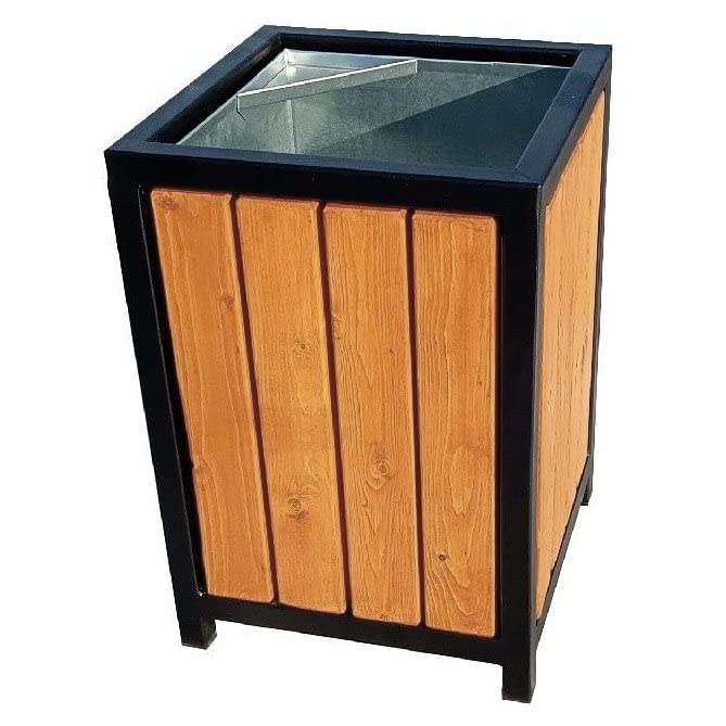 Poubelle d'extérieur robuste en bois et acier galvanisé, couleur érable, volume 45 litres et 60 litres, propreté et ordonnée dans le jardin, le jardin et la ville et la maison., Érable, 45 Liter mit