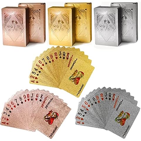FMOACEN 3 Decks Waterproof Playing Cards Rose Gold Silver Pink Plastic Poker Cards Playing Cards Themed Standard Playing Card Games for Adults Family Game Party Show Festival Cover
